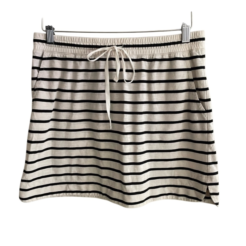 LOFT: Cream Mini Skirt with Black Stripes Drawstring and Pockets